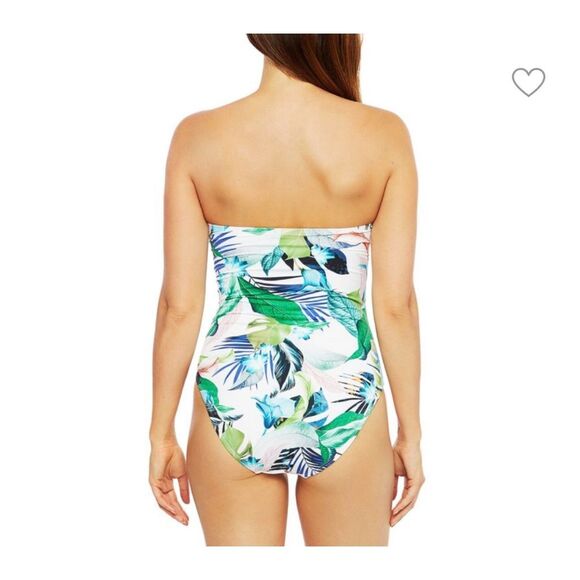 NWOT La Blanca In The Moment Bandeau One Piece Swimsuit Green Multi Print Size 2 - Picture 3 of 13
